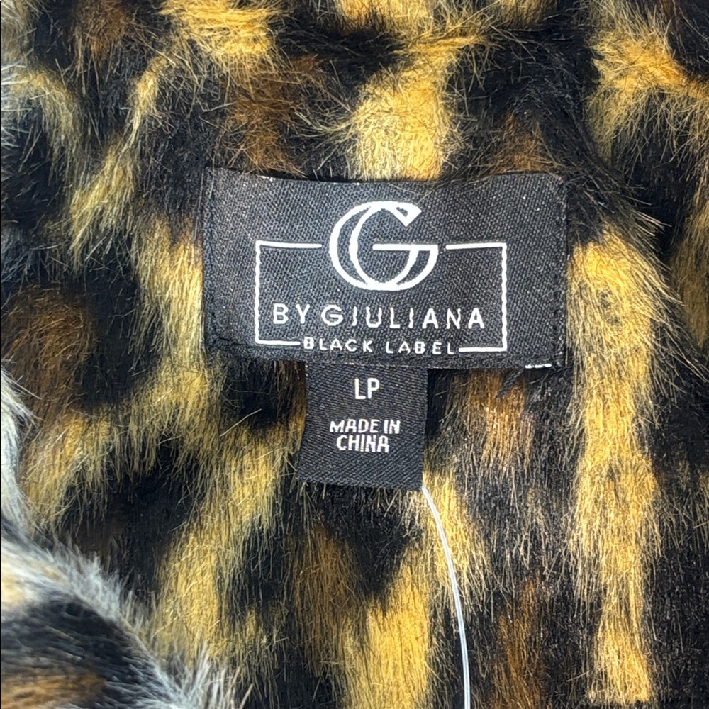 NWOT G by Giuliana Women Brown Black Leopard Print Faux Fur Tuxedo Coat Size LP - Picture 3 of 16
